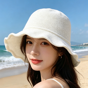 Chapeau Bob en Crochet Blanc Léger et Respirant, Chapeau de Soleil Ajustable Décontracté pour la Plage, les Voyages et les Vacances - Product Image 3