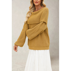 Pull en tricot à épaules dénudées pour femme, manches longues, coupe ample, couleur unie, anti-boulochage, vêtements d'hiver - Product Image 4