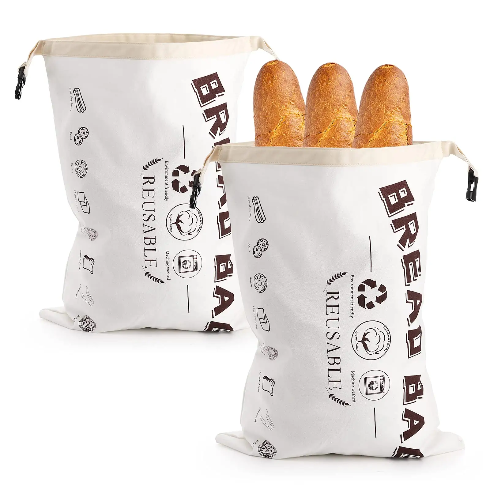 Reusable Custom Logo Organic Cotton Linen Zipper Bread Bag with Double Lining for Fresh Keep Homemade Bread Gift Giving