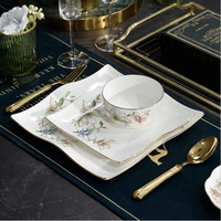 16 Piece Gold Rim Fine Bone China Dinnerware Set for Wedding Favor & Banquet Dessert - Luxury Home & Hotel Porcelain Tableware