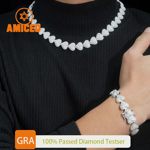 Bijoux fins Hip Hop Cœur Moissanite Diamant 13mm Argent Or rose mélangé Chaîne cubaine Bracelet - Product Image 4