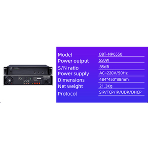 OBT-NP6550 Sistema PA di Rete IP, Migliori Amplificatori di Potenza, Suono Hi-Fi con Bassi Profondi, Amplificatore SIP da 550 Watt - Product Image 6