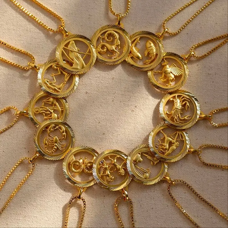 Ciondolo con segno zodiacale vuoto 3D collana con zodiaco in oro 18 carati gioielli di moda impermeabili in acciaio inossidabile oroscopo gioielli zodiacali