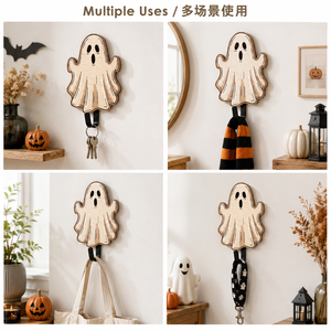 Halloween Wooden Wall Hook Crow Ghost <b>Witch</b> Hat Black Cat Haunted House Pattern Towel Key Bag Hanger Spooky Entryway Wall <b>Decor</b> - Product Image 4