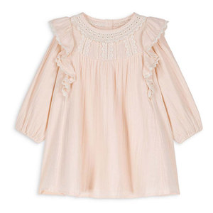 戴夫贝拉春秋女童花朵连衣裙长袖时尚圆领褶边宽松公主派对儿童连衣裙 - Product Image 1