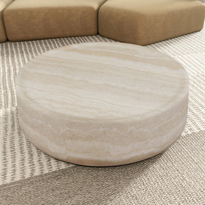 Mesa de Centro Redonda Moderna con Diseño de MARS y Almacenamiento para Sala de Estar, Diseño Texturizado de Travertino Sintético, Sin Necesidad de Ensamblaje - Product Image 3