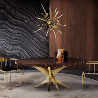 Moderne Esszimmermöbel im nordischen Stil, exklusive Patch-Esstische mit geometrischer Mosaikplatte und Eichenholzgestell