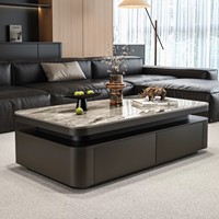 Table basse rectangulaire en porcelaine de style italien avec espace de rangement, sans assemblage requis, moderne, minimaliste, luxe léger pour