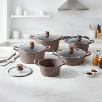 Ensemble de 10 ustensiles de cuisine durables en aluminium, revêtement antiadhésif effet marbre, design contemporain, poignées en bakélite, compatible gaz et induction