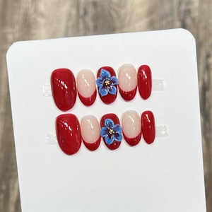 <span class=keywords><strong>Uñas</strong></span> Postizas Acrílicas 3D con Diseño de Flor Francesa Roja, Hechas a Mano, de Alta Calidad, Venta al Por Mayor - Product Image 1