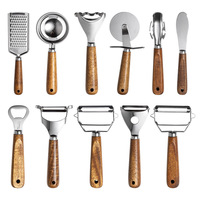 Premium professionele houten schilmesel van acaciahout en roestvrij staal, groente- en fruitreuzel, keuken gadget