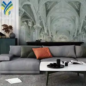 YKEAX 036 European Modern 3D Mural Silver Gold Wall Decor Christian Wallpaper For Church Decoration