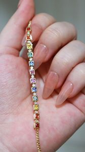 Xinfly Multicolored <b>Rainbow</b> Natural Sapphire 1.50cts 18k Gold Tennis <b>Bracelet</b> - Product Image 5