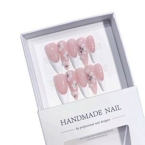 Offre Spéciale Europe et Amérique : Faux Ongles Longs Amande, Style Français Sculpté, Faits Main, Prêts à Poser, <span class=keywords><strong>Manucure</strong></span> Haut de Gamme - Product Image 4