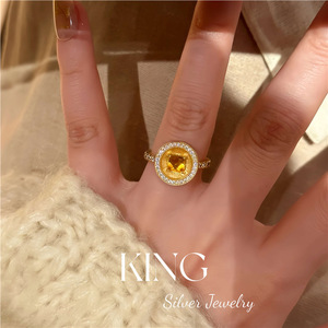 King Silver Jewelry S925 Sterling Silver Gold Plated Disc Yellow Crystal <b>Ring</b> And Earrings Set Women's Everyday Wear - Product Image 4