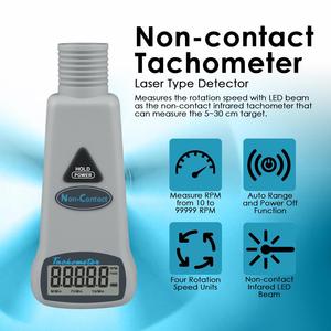 Tachymètre numérique 2-en-1, outil de mesure par contact et sans contact, détecteur de type laser, 10-99999 tr/min avec capteur infrarouge - Product Image 2