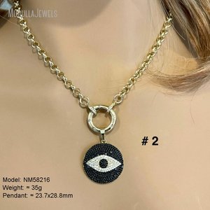 Collana a strati multi-ciondolo NM58214 con luna in smalto blu, stella in zirconia cubica, barra, bussola e ciondolo occhio turco, gioielli da donna, regalo per lei - Product Image 5