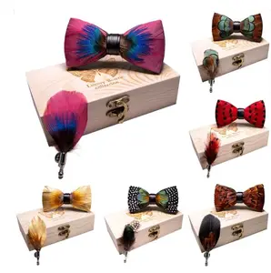 Colorful Wedding Feather Bow Tie Natural Material Handmade Bow ties with Gift box wholesale