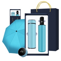 Set de Regalo de Botella de Agua LED 2 en 1 de Acero Inoxidable con Logotipo Personalizado y Paraguas de Apertura Automática - Impresión Serigráfica Económica para Empresas