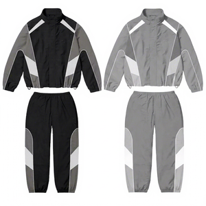 Survêtement coupe-vent color block streetwear personnalisé unisexe de haute qualité, style rétro, surdimensionné, pour jogging et entraînement, ensemble deux pièces - Product Image 1