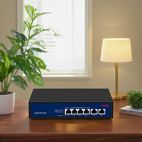 Sakelar Poe Outlet dinding 48W, 6KV Surge RJ45 4 Prot10/100Mbps + 2 Chipset Port Uplink untuk sakelar jaringan CCTV