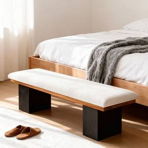Modern Minimalist Solid Wood <b>Bench</b> With Tufted Fabric <b>Seat</b> For Living Room <b>Bedroom</b> Entryway And Shoe Changing <b>Bench</b> - Product Image 4