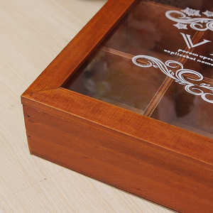 Boîte de rangement en bois à douze compartiments avec couvercle en verre pour bijoux, organisateur de bureau, capacité 4L - Product Image 4