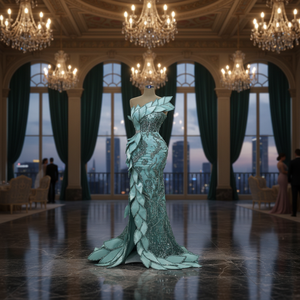 Robe de soirée de luxe pour femme, ornée de perles et de cristaux, avec strass brillants et sequins, longue, tissée, silhouette sirène, légère, respirante, grande taille - Product Image 3