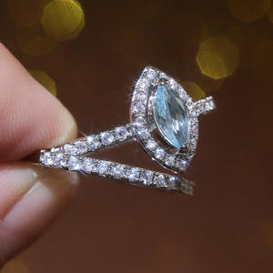 Bague de cocktail F178 en moissanite, argent 925, taille marquise, sertie pavé, pour femme, bague de fiançailles - Product Image 2