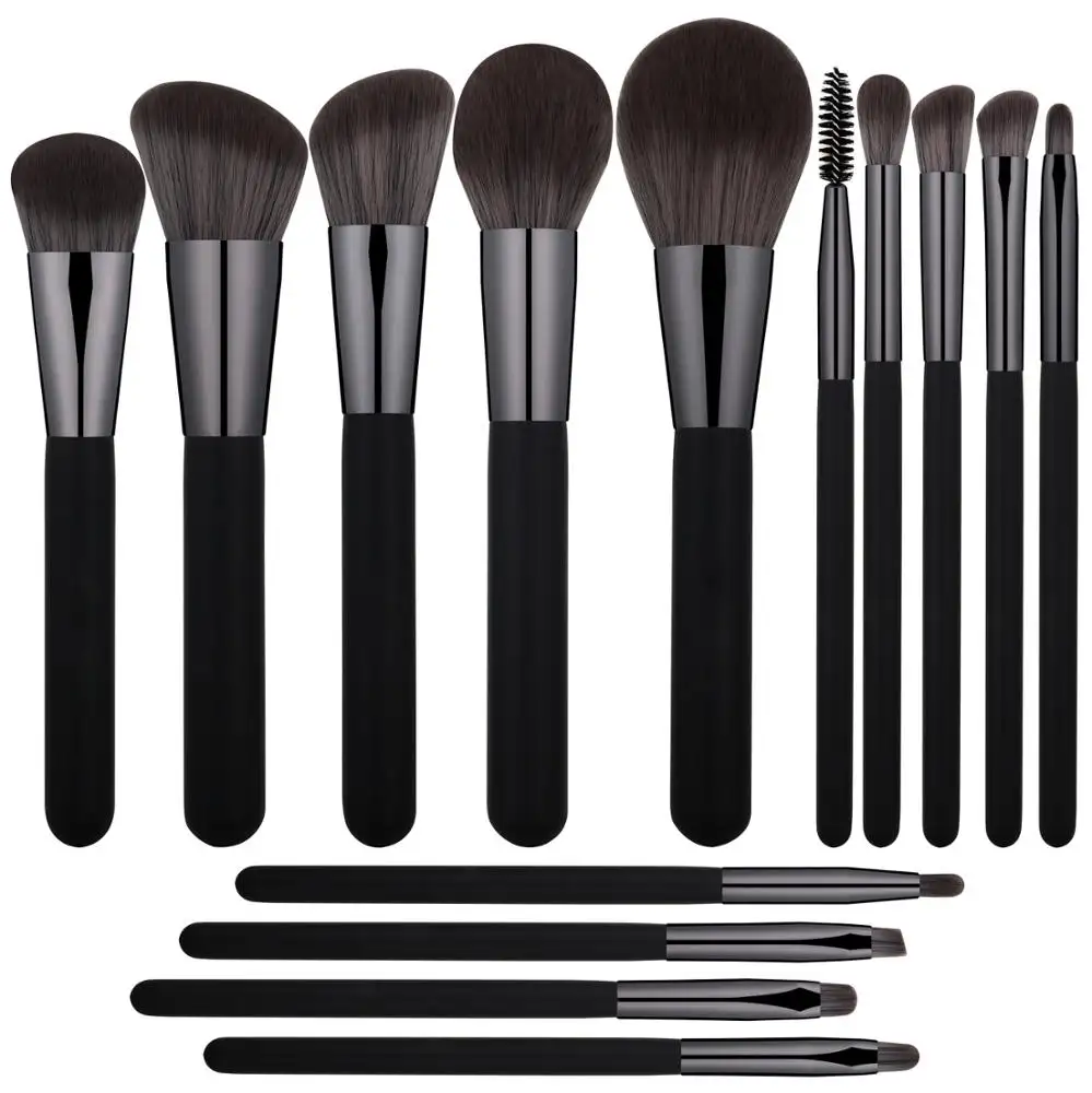 Лидер продаж на amazon, высококачественные черные косметические кисти Кабуки с индивидуальным логотипом, супер мягкие волосы, набор из 14 кистей для макияжа