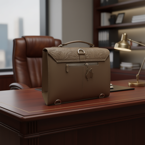 Maletín de Cuero Grabado Fana Mercedes Avellana con Cierre de Solapa para Hombre - Product Image 2