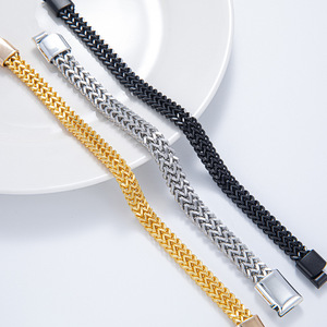 Bracelet pour homme en acier inoxydable, chaîne cubaine, 19 cm, 21 cm, 23 cm, or, argent, noir, bijoux hip hop punk, bracelet tendance - Product Image 1