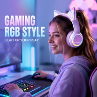 Casque circum-auriculaire M8 Cat Ear pour 5.3 avec éclairage RGB, son Hi-Fi, TF/AUX, longue autonomie, contrôle tactile pour femmes, gaming, DJ, IPX3