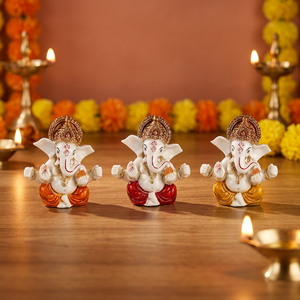 Statue de Ganesh Mukut multicolore artisanale Nirmala |   Idole traditionnelle du dieu Ganesha en résine colorée |   Tableau religieux indien - Product Image 3