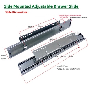 Glissières de tiroir à roulement à billes en acier de 45 mm pour armoire de cuisine, à fermeture douce, pliables en 3 sections, à montage latéral - Product Image 3