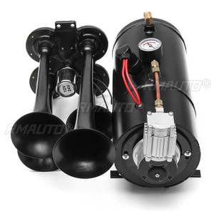 Truck <b>Train</b> Quad 4 Trumpet Air Horn <b>Kit</b> Black 170 PSI 12V 3Liters Compressor & House 150db - Product Image 2