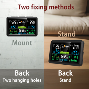 محطة طقس لاسلكية مع مستشعر خارجي وشاشة ملونة رقمية لمراقبة درجة الحرارة والرطوبة وساعة منبه تعمل بالراديو - Product Image 2