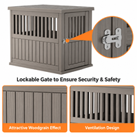Cage pour chien d'intérieur et d'extérieur en plastique PP, maison pour animaux de compagnie avec lattes ventilées, porte verrouillable et finition imitation bois