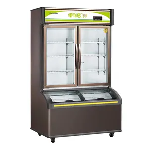 2 portas preço supermercado bebidas alimentares congelados alimentos carne congelador loja comercial refrigerado armário de exposição 2 camada congelador