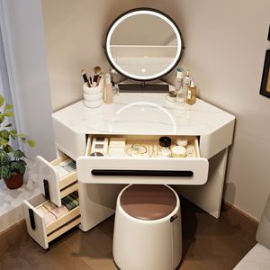 <strong>Corner</strong> Vanity <strong>Dressing</strong> <strong>Table</strong> with Storage, Cream-Colored <strong>Small</strong> Makeup Desk for Bedroom - Product Image 3
