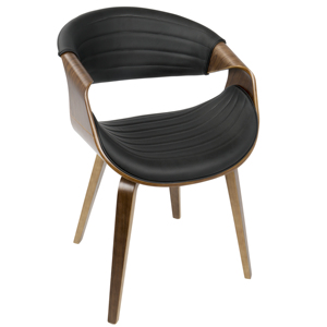 Silla de Comedor/Accesorio Convertible de Estilo Moderno de Mediados de Siglo, con Respaldo, Madera de Nogal y Cuero Sintético Negro, para Hogar, Oficina, Hotel, Apartamento - Product Image 1