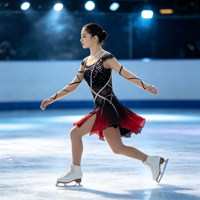 Robe de patinage artistique à dégradé noir et rouge avec strass, dos ouvert en maille, jupe pour la danse sur glace, costume de performance pour compétition