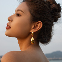 Pendientes Colgantes de Acero Inoxidable al por Mayor, Chapados en Oro de 18K, Antideslustre, con Diseño de Lágrima Gruesa, para Mujer