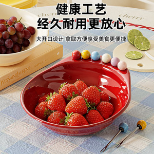 Tenedores para fruta de acero inoxidable con mangos de bola de colores para un uso fácil y protección de labios - Product Image 3