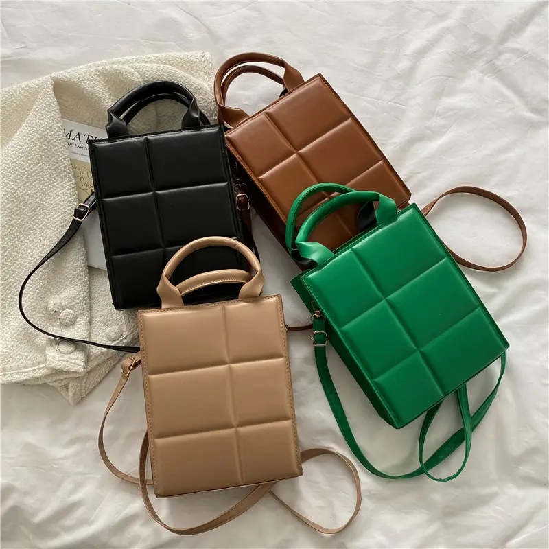 Fashion Plaid Shoulder Bags Pu LeatherCrossbody Bags Solid Color Square Handbags Bags for Women