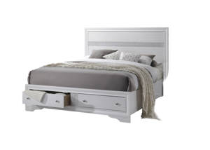 Modern Queen 5 Pc Solid Wood Hand Carved Soft <b>Bed</b> Storage Bedroom Set in White - Product Image 2