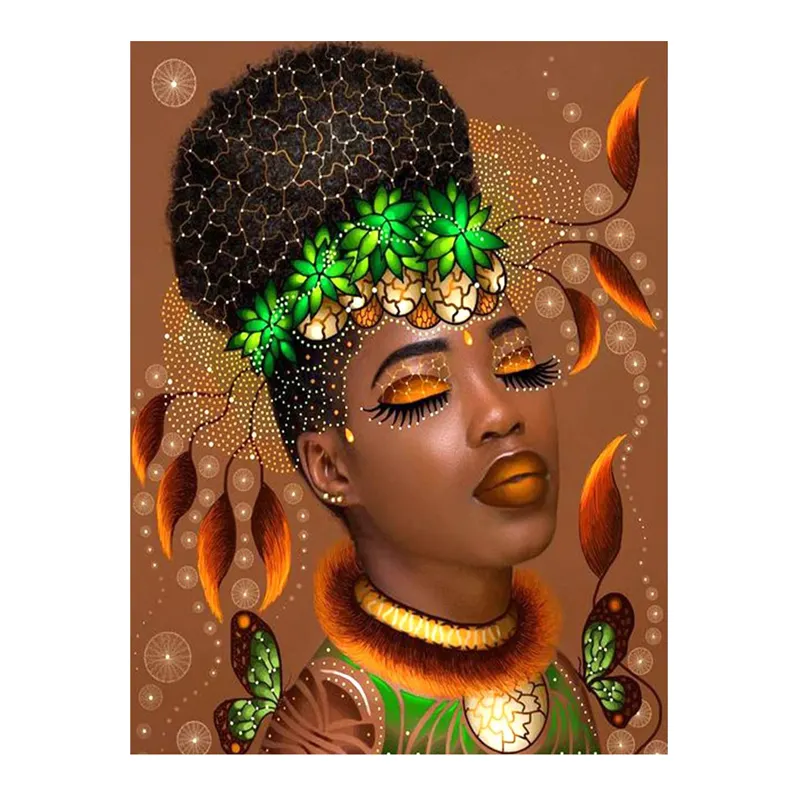 Kit complet de peinture diamantée Art African Woman Portrait DIY Handmade Rhinestone Embroidery For Home Bedroom Wall Decor