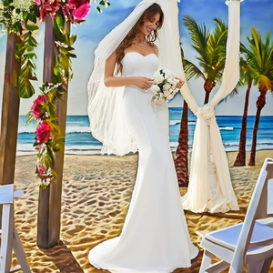 Robe de mariée sirène personnalisée grande taille en satin, bustier, décolleté cœur, élégante, coupe sirène, longueur ras du sol - Product Image 2