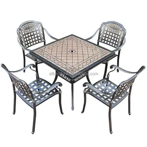 שולחן ריהוט חוץ מרובע 34.6 אינץ' באיכות גבוהה סט אוכל יצוק אלומיניום לשימוש במרפסת גן