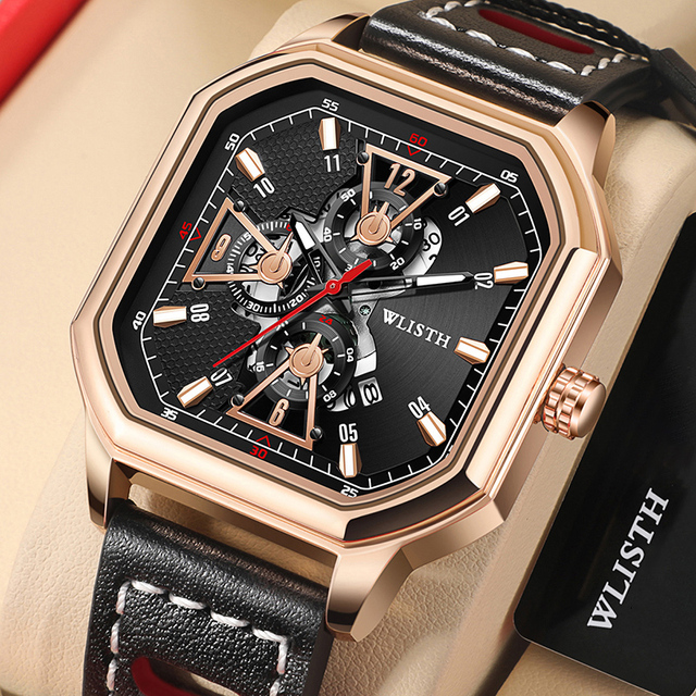 WLISTH's brand-new genuine square men's Business and casual calendar waterproof wristwatch